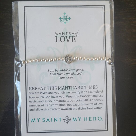 My Saint My Hero Mantra of Love Bracelet Silver Beaded NWT - Picture 1 of 2